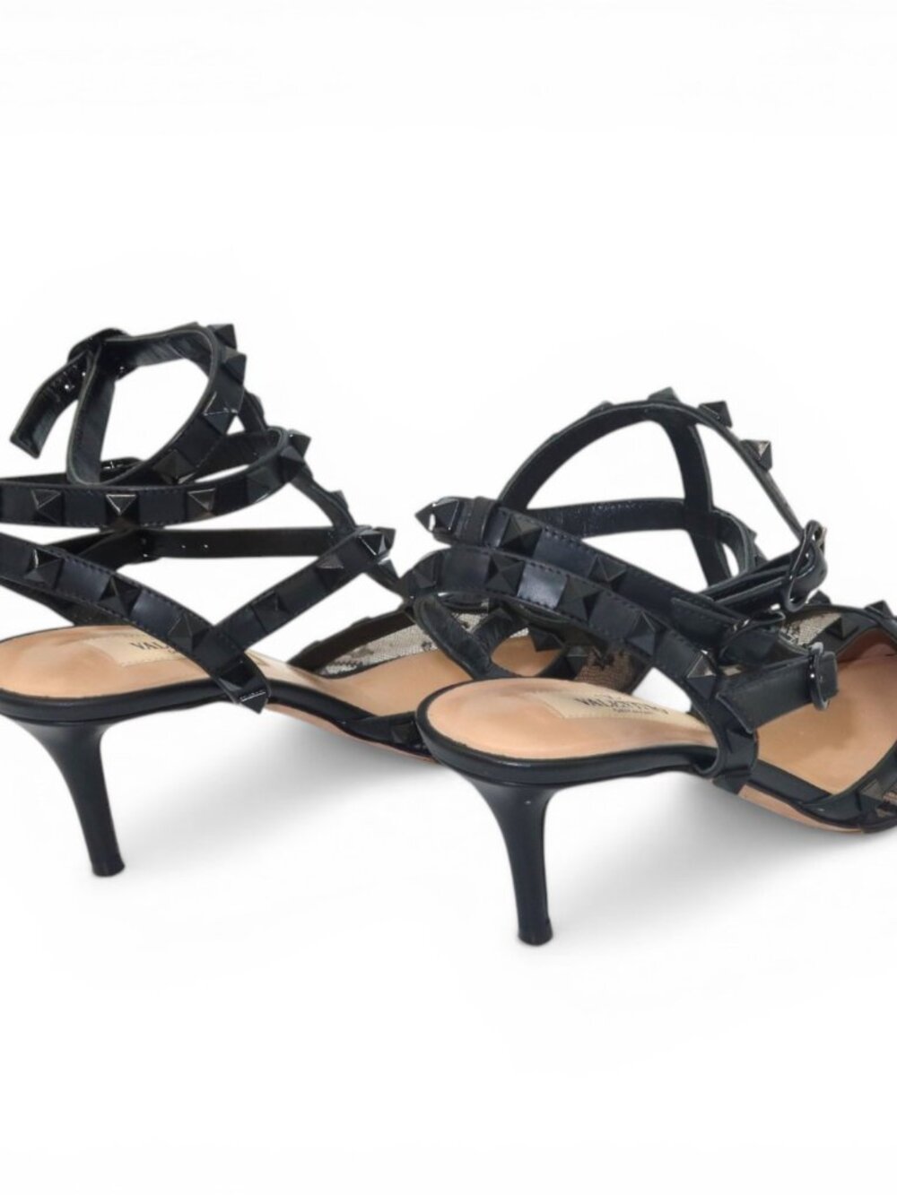 Valentino Garavani Lace Rockstud Caged Heels Black Size 37 - Picture 10 of 15